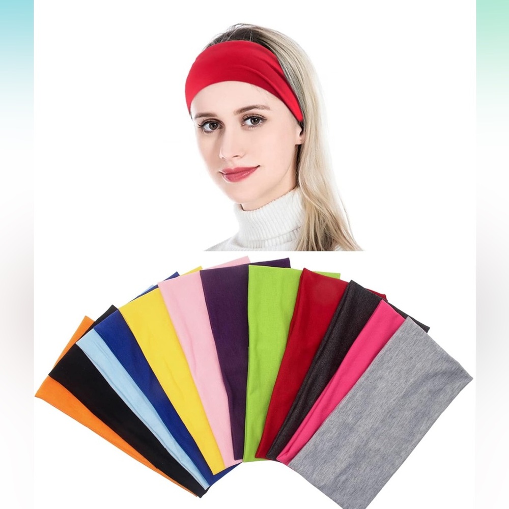 Yeshan Pack of 12 Wide 5 Inch Wicking Stretchy Athletic Bandana Headbands